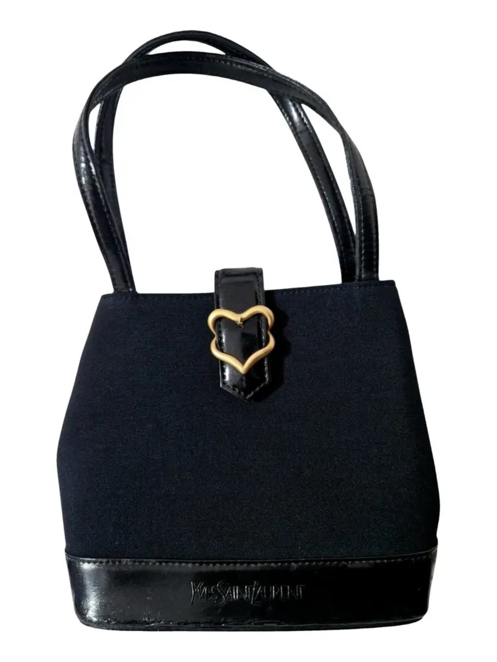 Vintage Yves Saint Laurent YSL Black Canvas Leather Trim Tote Shoulder Bag